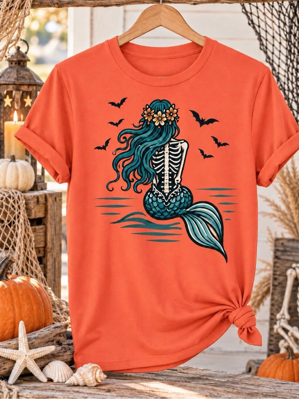 Halloween Mermaid Shirt, Skeleton Mermaid T-Shirt by RELUGO365